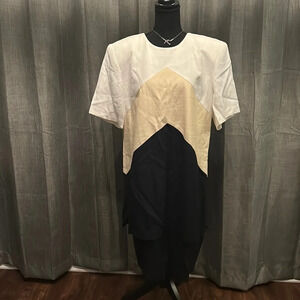 White tan and black Perceptions Dress